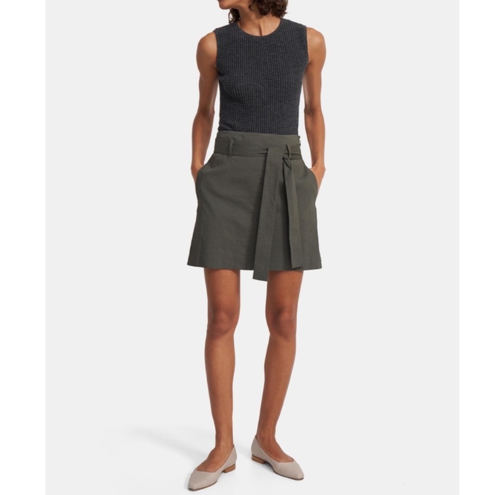 Theory Army Green Belted High-Rise Mini Skirt